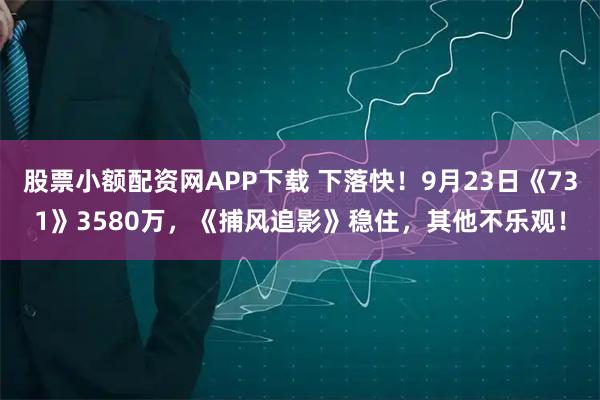 股票小额配资网APP下载 下落快！9月23日《731》3580万，《捕风追影》稳住，其他不乐观！